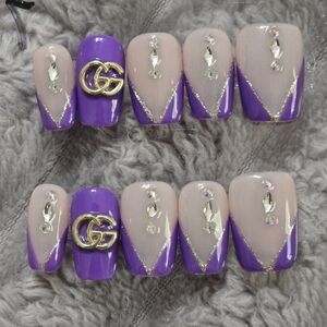 Purple and Nude Accent Press-On Nails - Designer-Inspired
